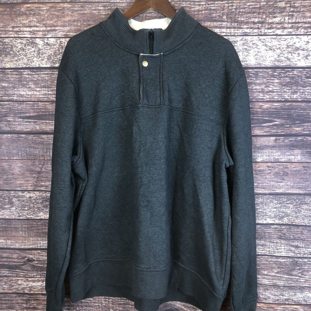 Orvis Sweater Men Gray Pullover Snap‎ 1/4 Zip Cotton Blend Long Sleeve 2XL XXL